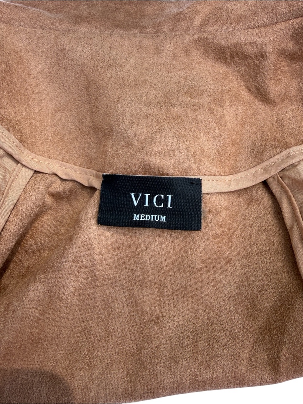 VICI Camel Faux Suede Moto Biker Jacket Medium Asymmetrical Zip Sleek - Picture 10 of 10